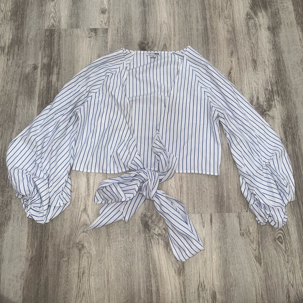 Striped front tie crop top